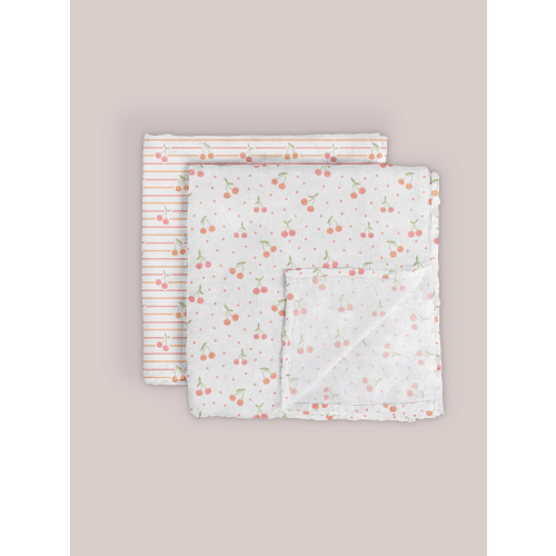 JuJuBe x Studio Oh! 2-Pack Square Swaddle Blanket Set - Cherry Cute by Doodle By Meg