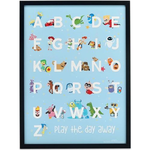 Disney Pixar Alphabet Framed Wood Wall Decor - Large Pixar Movie Wall Art Featuring Toy Story, Cars, The Incredibles and More