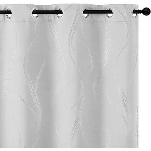 Yakamok Room Darkening Curtains 84 Inches Long 2 Panels for Living Room Thermal Insulated Blackout Drapes with Dots Silver for Bedroom, Grommet Top (52W x 84L Inch, Set of 2, Greyish White)
