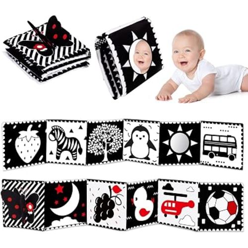 Baby Toys 0-3 Months: Black and White High Contrast Baby Toys 0-6 Months, Baby Soft Cloth Book Tummy-Time Toys with Mirror for Babies Infants 6-12 Months, Brain Development Newborn Toys Gift