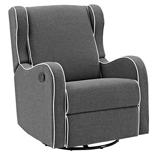 Angel Line Rebecca Upholstered Swivel Gliding Recliner, Dark Gray Linen with White Piping