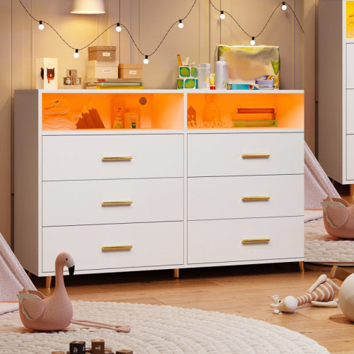 Wrought Studio™ Kyrhys 6 - Drawers Bedroom Dresser, Wood Closet Dresser, Chest of Drawers with LED Light & Reviews | Wayfair