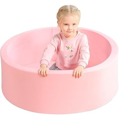 TRENDBOX Memory Foam Sponge Indoor Round Ball Pit (NO Balls) for Toddler Children (Light Pink)