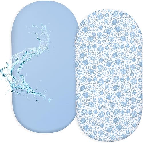 Baby Bassinet Sheets for Girls Boys 2 Pack Waterproof Bassinet Mattress Elastic Fitted Crib Sheets Universal Fit for Hourglass Oval and Rectangle Bassinet Sheet, Blue