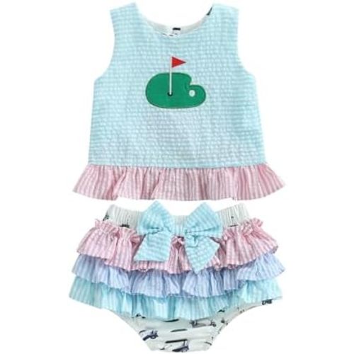 WZTYYDS Toddler Baby Girl Golf Outfit 6 9 12 18 24 Months Summer Clothes Sleeveless Ruffle Tank Tops + Tutu Shorts Sets