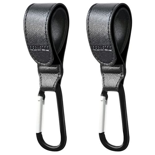 Stroller Hooks for Hanging, 2 PCS Durable Leather Style Stroller Clip Straps, Baby Stroller Hooks for Diaper Bags Grocery Shopping Bags, Mommy Hook for Stroller (Black)