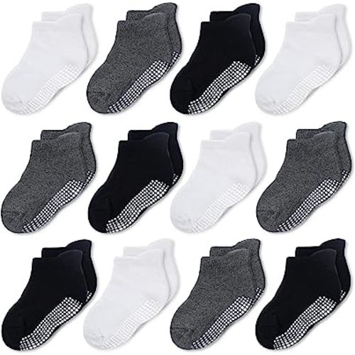 CozyWay Ankle Style Socks with Grip for Little Girls & Boys, Infants, Toddlers, Children - 12 Pairs