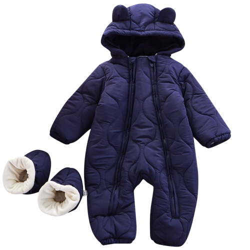 TEDOYE Baby Boys Snowsuit Winter Warm Outfit With Double Zipper Hooded Romper For Infants Outdoor Play And Daily Wear 3-6 Months
