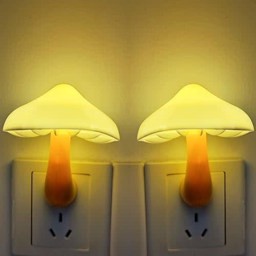 AUSAYE 2 Pack Sensor LED Night Light Plug in NightLight Energy Saving Wall Lamp Mushroom Night Lights for Bedroom, Bathroom,Toilet,Hallway,Kitchen,Kids,Adults Warm White