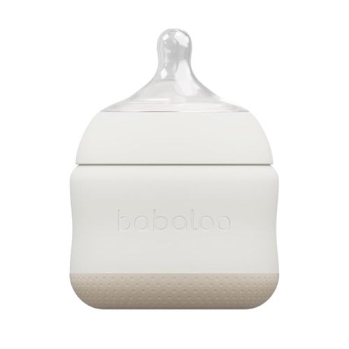 Babaloo Baby-Led Silicone Baby Bottle, Airless, Anti-Colic, 360° Gravity-Free Feeding, Reduces Gas & Spit-Up, 100% Platinum Food-Grade Silicone, 8oz, 1 Pack - Creme
