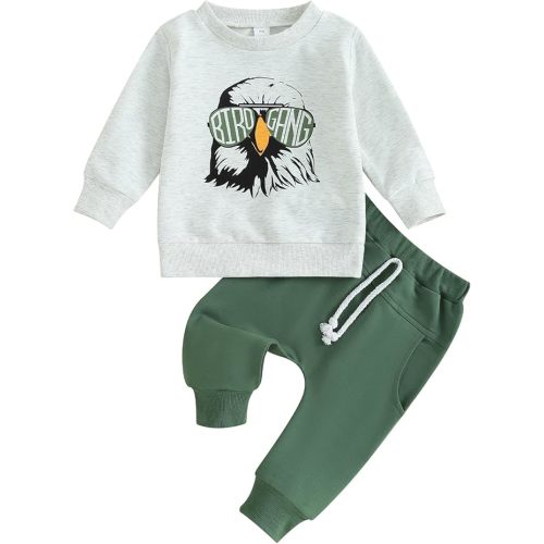 Chloefairy Toddler Baby Boy Football Outfits Birds Sweatshirt Shirt Top Jogger Pants Set 2Pcs Infant Fall Winter Clothes
