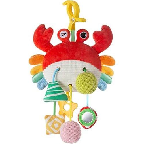 Car Seat Toy for Babies 0-6 Months, Stroller Toy with a Convenient Clip, Carseat Toys Hanging Baby Accessories,Built-in Bell, Rattle,Mirror for Infant,Babies Gift 0-3-6-12 Months Boy Girl