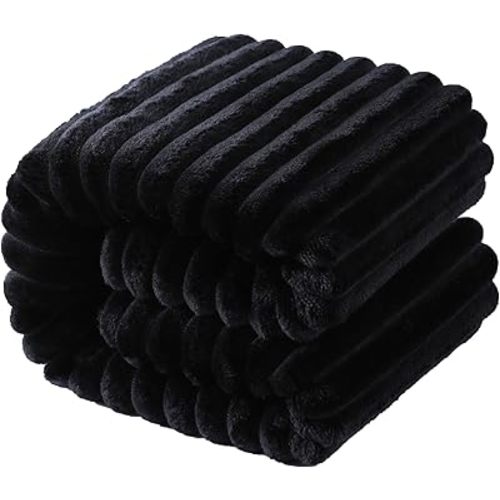 NTBAY Plush Flannel Baby Blanket, Soft and Warm Toddler Blanket with Striped Texture for Stroller, Crib, Travel, 30x40 Inches, Black