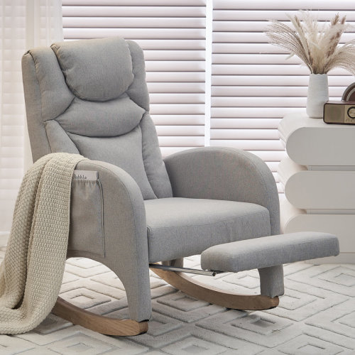 Isabelle & Max™ Comfortable Cotton Linen Nursery Rocking Chair With Adjustable Footrest - Dark Gray | Wayfair
