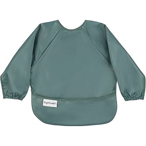 Tiny Twinkle Mess Proof Baby Bib,Waterproof Smock Baby Bib for Eating,Machine Washable Long Sleeve Bib,Baby Led Weaning,Toddler Bib,BLW Supplies(Olive Green, Small 6-24 Months)