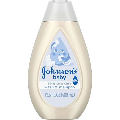Johnson's Sensitive Care Baby Wash & Shampoo, Daily Moisturizing 2-in-1 Baby Wash & Shampoo to Gently Cleanse Without Drying Out Sensitive Skin, Light Scent, Hypoallergenic, 13.6 fl. oz