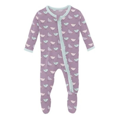Baby Kickee Pants Muffin Onesie- Purple Chickens - 0-3 Months