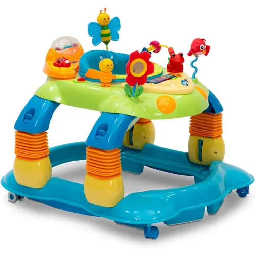 Delta Children Lil Play Station 4-in-1 Activity Walker - Rocker, Activity Center, Bouncer, Walker - Adjustable Seat Height - Fun Toys for Baby, Blue