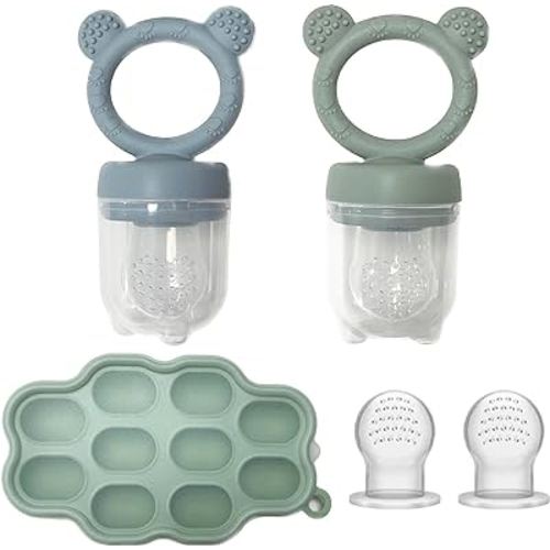 Baby Breastmilk Popsicle Freezer Molds & Baby Fruit Food Feeder Pacifier Set, JEXFUN Baby Silicone Nibble Freezer Tray Food Storage Containers, Breast Milk Ice Cubes for Teething & Self Feeding