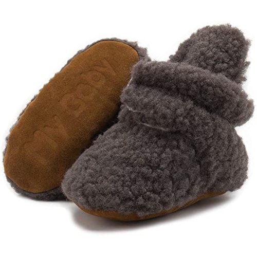 Babelvit Newborn Baby Boy Girl Soft Fleece Booties Stay On Infant Slippers Socks Shoe Non Skid Gripper Toddler First Walkers Winter Ankle Crib Shoes