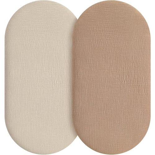 Muslin Bassinet Sheets Boy Girl, 100% Cotton Fitted Bassinet Sheet Set 2 Pack Bassinet Mattress Sheets Universal Fit for Rectangle, Round, Oval, Hourglass Mattress, Soft Breathable
