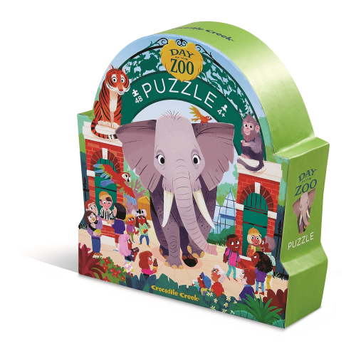 Crocodile Creek 48-Piece Jigsaw Floor Puzzle - Fun Floor Puzzles for Kids Ages 4-8 - Heavy-Duty Shaped Box for Storage - Day at the Zoo - 18 x 24 inches Finished