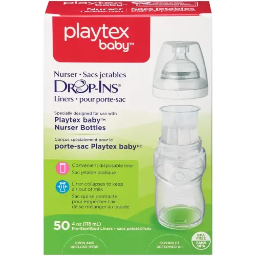 Playtex Baby Nurser Bottles Drop-Ins Recyclable Disposable Liners, Pre-Sterilized, 4 Oz, 50 Count