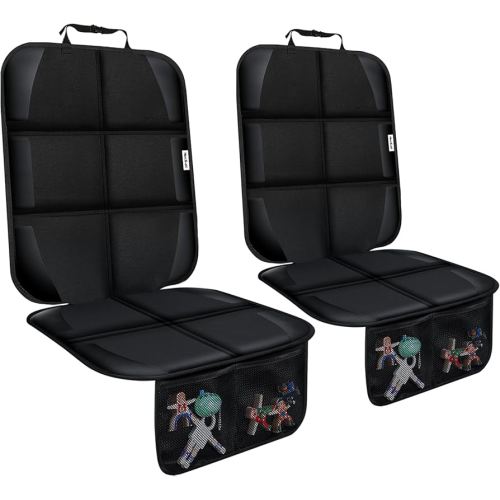 Meolsaek Car Seat Protector for Child Car Seat, Durable 600D Fabric Waterproof Car Seat Cover with Thick Pad Non-Slip Backing (No Imprints) (2 Seat Protector Black)