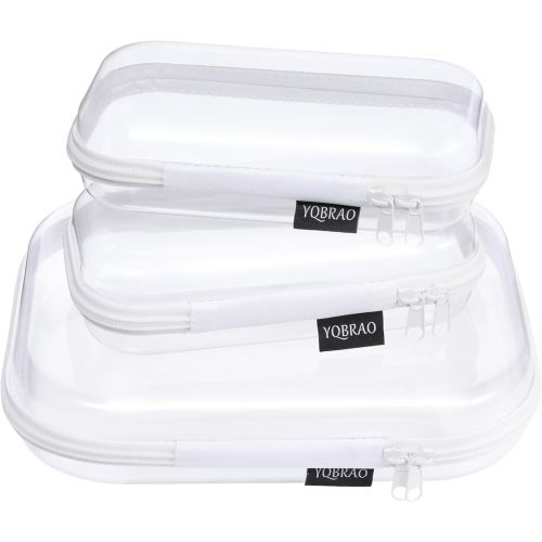 3 Pack Clear Hard Shell Zipper Case - Clear Waterproof Cosmetic Bag with Zipper, Kid's Toy Storage Organizer Bins, Charging Cables, creative journaling, painting brushes, Threads,Sketch Supplies