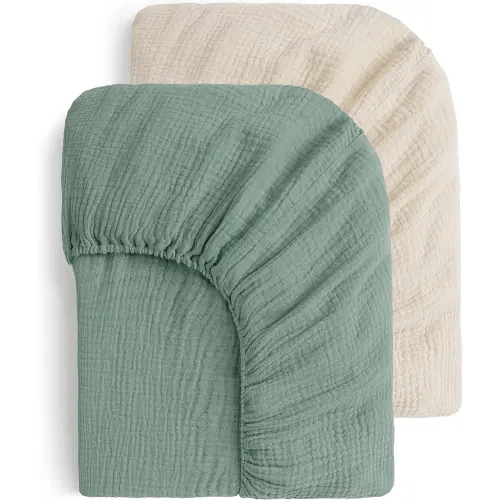 Yoofoss Muslin Crib Sheets for Boys Girls 100% Cotton Fitted Baby Crib Sheet 2 Pack Soft and Breathable for Standard Crib Mattress & Toddler Mattress 52"x28" Apricot&Green