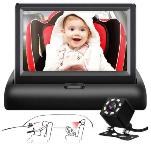 Baby Car Mirror, 4.3'' HD Night Vision Function Car Mirror Display, Safety Car Seat Mirror Camera Monitored Mirror with Wide Crystal Clear View, Aimed at Baby, Easily Observe the Baby’s Move(Not USB)