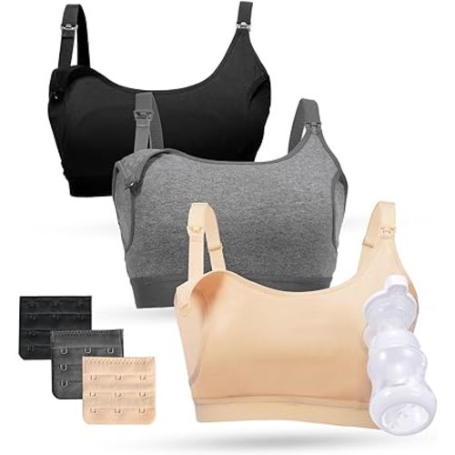 Momcozy Pumping Bra Hands Free 3 Pack Comfortable All Day Wear Pumping and Nursing Bra in One Holding Breast Pump for Spectra, Lansinoh, Medela