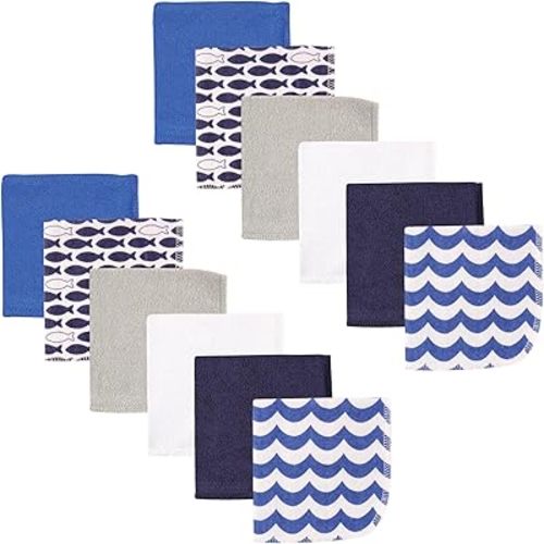 Luvable Friends Unisex Baby Cotton Rich Washcloths, Fishes, One Size