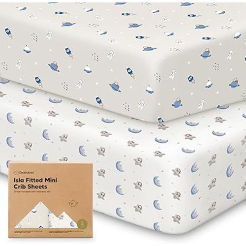 Pack and Play Sheets Fitted - 2-Pack Mini Crib Sheets for Pack N Play Mattress 38x26, Soft & Cozy, Neutral Toddler Playard Bedding, Snug Fitted Mini Baby Crib Mattress Cover Boy, Girl (Cosmo)