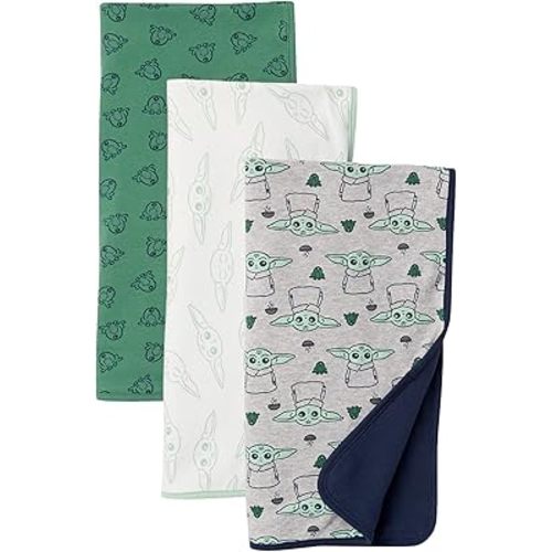 Amazon Essentials Disney | Marvel | Star Wars Unisex Kids' Swaddle Blankets, Pack of 3 - One Size - 3-pack Star Wars the Child