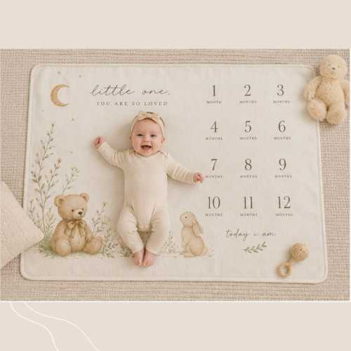 Neutral Baby Milestone Blanket | Monthly Baby Milestone Blanket | Baby Photo Blanket | Newborn Keepsake | Baby Shower Gift  Woodland Nursery