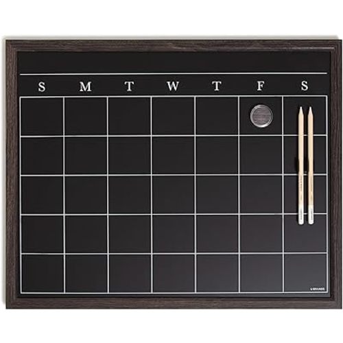 U Brands Magnetic Chalk Calendar Board with Rustic Wood Style Frame, 20"x16", Includes Chalk Pencils and Magnet