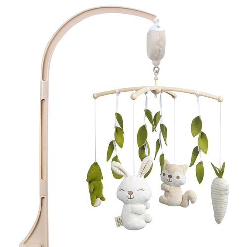 COTTONBEBE Crib Mobile 35 Lullaby Muisc, Organic Cotton Baby Mobiles for Cribs & Pack N Play, Easy to Install, Stuffed Animals Hanging Toys Newborn Boys & Girls, Safari Nursery Decor - safari animals