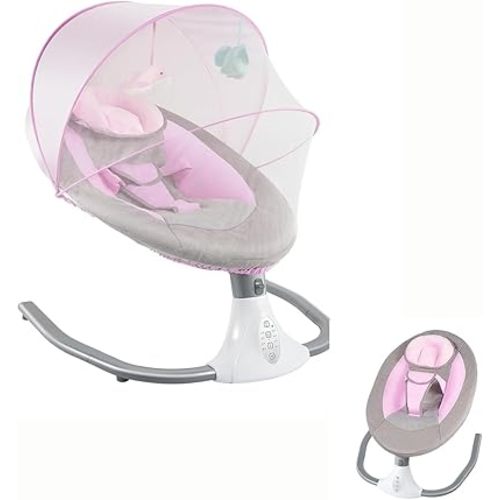 Baby Swing for Infants - Electric Baby Rocker with a Blackout Canopy with Remote Control, Bluetooth Support, 12 Preset Lullabies and 4 Speeds, 4 Time Settings Swing for Baby Boy Girl (B)