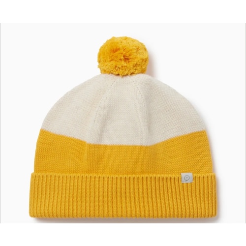 Knitted Colourblock Beanie Hat - Oat & Mustard – Manymoons