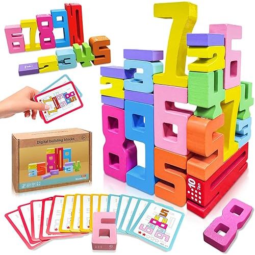 Wooden Number Building Blocks, 20Pcs Numbers, 1-10 Building Blocks, Wooden Blocks, Halloween, Christmas, Party Favors, Classroom Must Haves, Back to School Supplies, School Supplies
