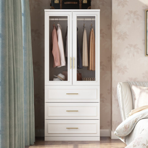 Lark Manor™ Angenita 74.9'' H 6 Glass Door Armoire w/ Hanging Rod & 3 Drawers & Reviews | Wayfair