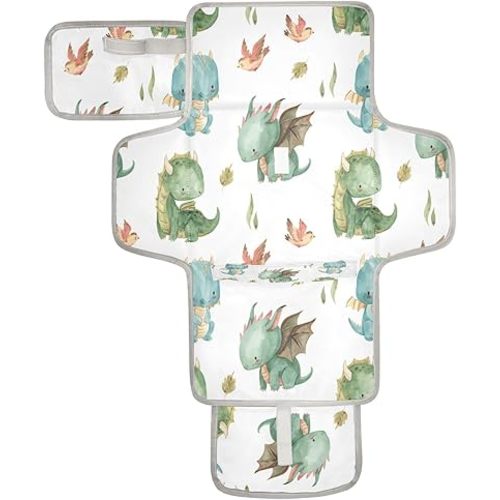 Kigai Portable Diaper Changing Pad Cute Dragon Baby Changing Pad Waterproof Foldable Travel Changing Mat for Baby Shower, Newborn Girls and Boys