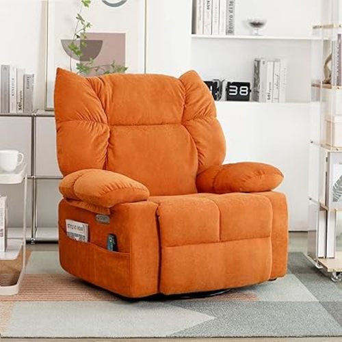 DYHOME Orange Power Recliner Chair, Swivel Massage Rocking Recliner Chairs for Adults with Heated, USB & USB-C Ports, Modern Single Lounge Sofa Swivel Chairs for Living Room, Bedroom