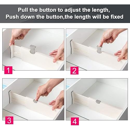 Drawer Dividers Organizer 4 Pack, Adjustable Separators 4" High Expandable from 11-17" for Bedroom, Bathroom, Closet,Clothing, Office, Kitchen Storage, Strong Secure Hold, Foam Ends, Locks in Place