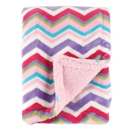 Hudson Baby Infant Girl Plush Blanket With Faux Shearling Back, Pink, One Size