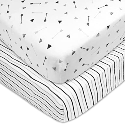 American Baby Company 2 Pack Fitted Crib Sheets 28" x 52", Soft Breathable Neutral 100% Cotton Jersey Sheet, Silver black Arrow and Stripes, for Boys and Girls, Fits Crib and Toddler Bed mattresses