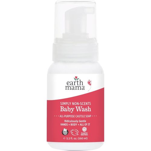 Earth Mama Simply Non-Scents Baby Wash Foaming Hand Soap, Organic Fragrance Free Body Wash, Unscented Body Wash, Castile Soap with Coconut Oil, Shea Butter, Calendula, & Aloe, 5.3floz
