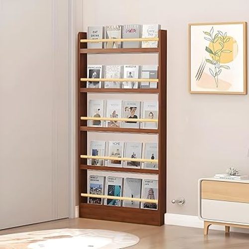 Bookcases, Behind The Door Bookshelf, Natural Wooden Bookcases 5 Tier, Behind The Door Storage Organizer for Toys and Books, Space-Saving Wall Mount Narrow Bookshelf