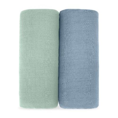 Muslin Swaddle Blankets Neutral Receiving Blanket For Boys And Girls By Comfy Cubs - Pack Of 2 - Pacific Blue And Fern